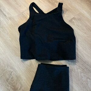 Spacedye Slim Racerback Cropped Tank and leggings  Black Charcoal